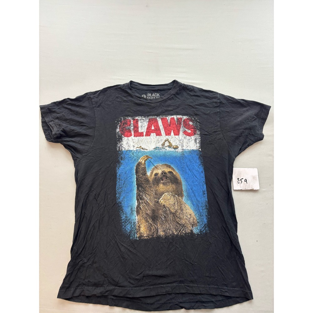 Black Matter Claws Sloth Jaws Movie Parody Graphic T-Shirt Mens Large Black